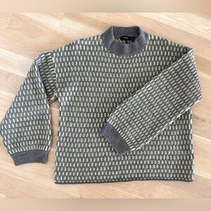 THEORY 100% Cashmere Warm Grey and Lime Sweater Size L Large Super Soft!